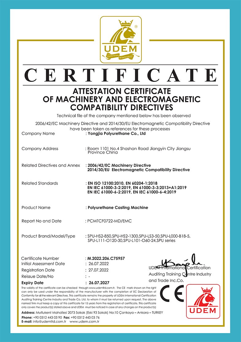 ce certification for pu machine
